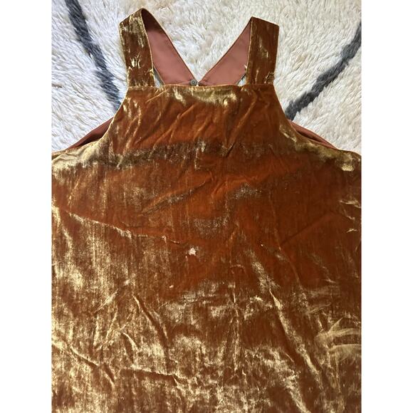 Loft velvet shift dress gold sz L lined sleeveless crushed - Picture 4 of 16